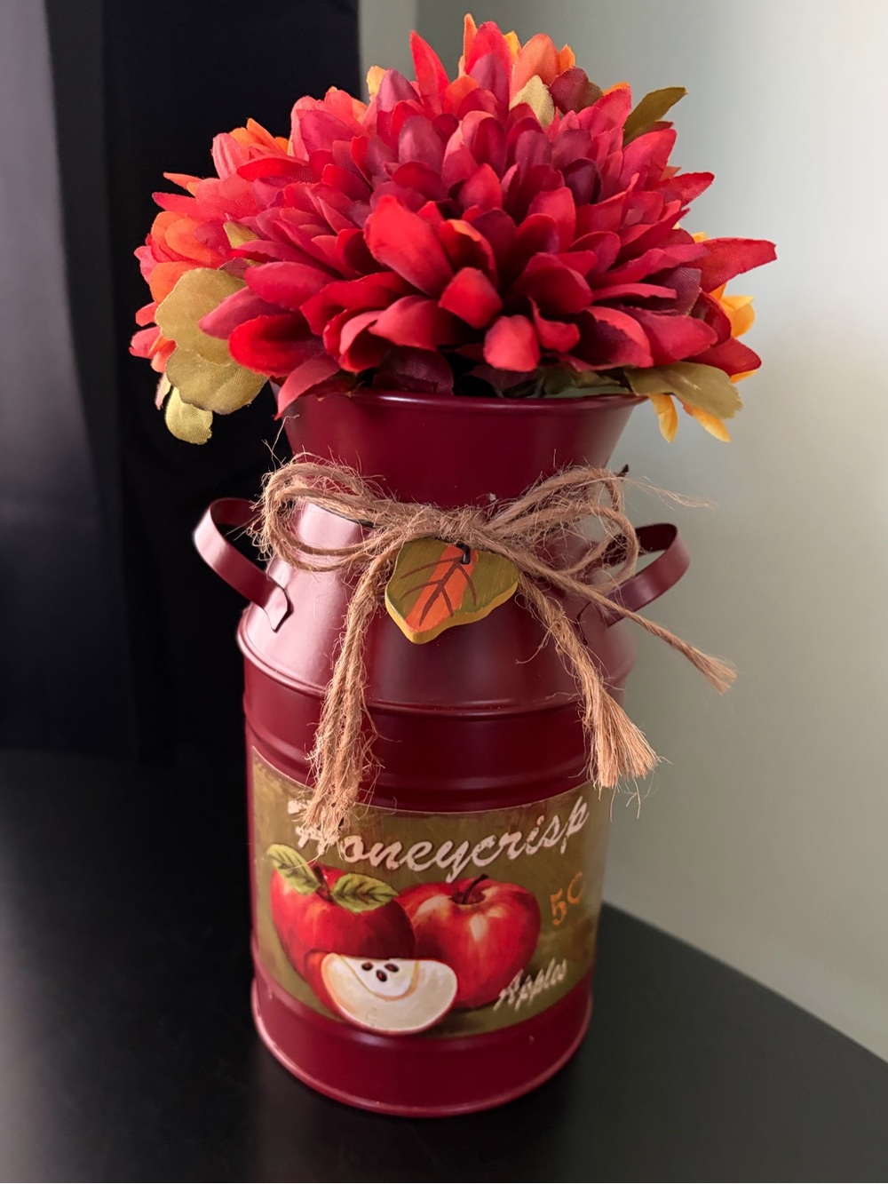 Fall Farmhouse Milk Can Country Apple Mum Faux Flower Arrangement Autumn Decor